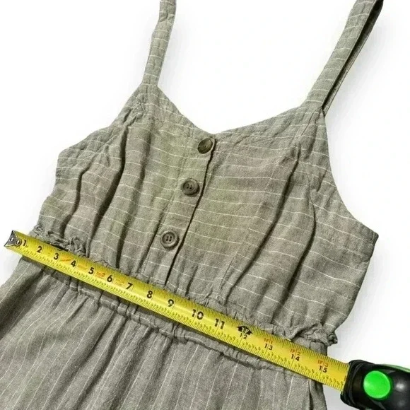 Romeo & Juliet Couture Tan Striped Linen Blend Jumpsuit Adjustable strap size Lg - Picture 10 of 16